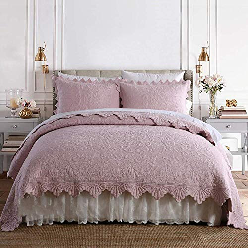 Dessus De Lit 2 Personnes 240x260 Gris/Blanc/Rose Couvre Lit Matelasse De Luxe Boutis Coton Légère En été Couverture,Couvre-lit D'été Réversible Avec 2 Taies D'oreiller,Pink-240x260cm