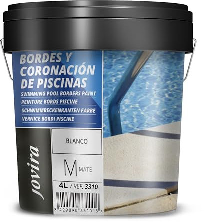 JOVIRA PINTURAS Pintura Bordes y Coronación de Piscinas. Antideslizante especial para renovar los bordes de las piscinas. (4 Litros, Blanco) A-32B