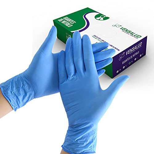 VENSALUD | Guanti Monouso in NITRILE | Senza polvere | Resistente | Per laboratori, sanitari, cucina, studi di tatuaggi, veterinaria, pulizia, esame | Senza lattice | 100 pz. | Blu | Taglia M