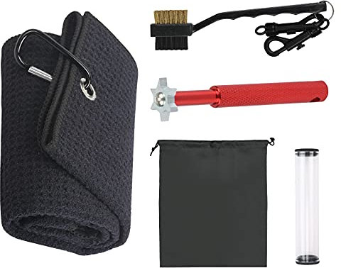 MEETANG Golf Reinigungswerkzeug, Golf Zubehör Set mit Mikrofaser Golf Handtuch, Golfschläger Bürste aus Kunststoff&Metall, Golf Rillenschärfer, Golf Reinigung Werkzeug, Golf Geschenke für Männer