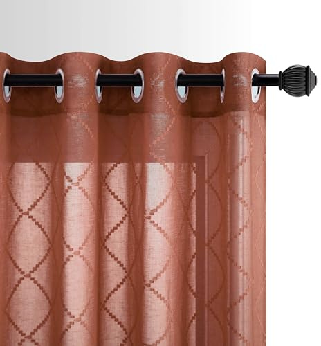 KOUFALL Durchsichtige Vorhänge, 160 cm, 2 Paneele, Ösen, Diamant-Leinenstruktur, halbsichtsphäre, lichtfilternde Vorhänge für Schlafzimmer, Wohnzimmer, gebranntes Orange, Rost, Terrakotta