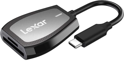 Lexar Lector Profesional de Doble Ranura con Conector USB-C para Tarjetas SD y microSD UHS-I, Color Negro
