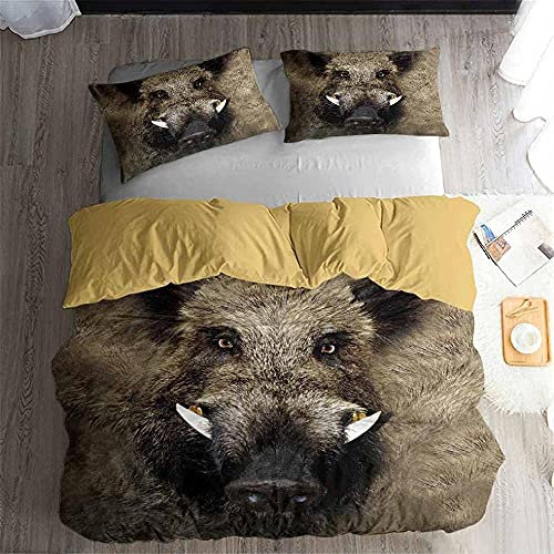LUYAPOND Bettwäsche 135x200 Braunes Wildschwein Bettwäsche Set für Kinder, Mikrofaser Bettbezüge, 1 Bettbezug mit Reißverschluss + 1 Kissenbezug 80x80 cm