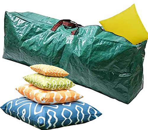 Almimeez Premium Outdoor Cushion Cover Storage Bag with Fully Zipped Opening and Carry Handles – All Season Water Resistant Garden Furniture Cushion Protector Waterproof