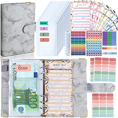 Budget Planner Budget Binder A6 - Budgetplaner Finanzplaner, Bugetplaner Umschlagmethode Haushaltsbuch mit Geldfächer, Geld Organizer Sparbuch mit Folien für Sparen, Geldplaner, Cash Stuffing
