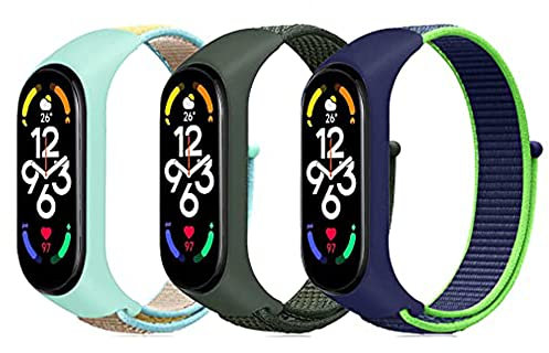 HchenH 3 Pezzi Cinturino Compatible con Xiaomi Mi Band 7/Mi Band 6/Mi Band 5/Amazfit Band 5,Nylon Regolabile Watch Band Compatible con Xiaomi Mi Band 7/Mi Band 6/Mi Band 5/Amazfit Band 5-3D