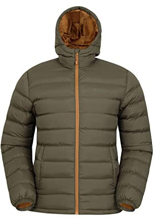 Mountain Warehouse Season Mens Padded Jacket - Water Resistant Puffer Coat, Lightweight, Warm, Lab Tested to -30C, Microfibre Filler - For Travelling, Walking Dark Khaki XS