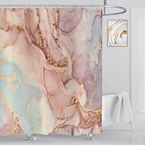 ASDCXZ Duschvorhang Marmor 180x200 cm, Modern Abstrakt Gold Orange Lila Marmor Optik Textur Waschbar Stoff Bad Duschvorhänge Polyester Textil Wasserdicht Duschvorhang für Badewanne mit 12 Hake
