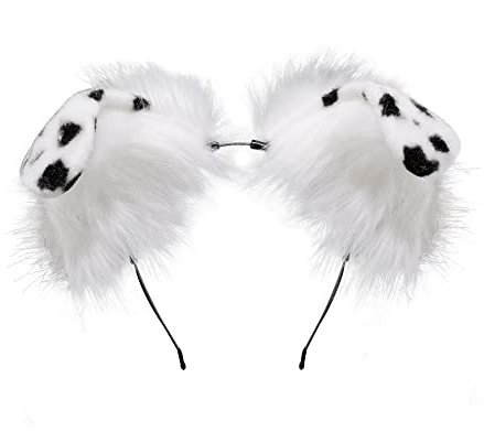 Dodheah Hundeohren Haarband Haarreif Hund Tierische Ohren Cosplay Haarband Halloween Weihnachten Kopfschmuck Accessoire Mädchen Damen Schwarze Weiße Flecken