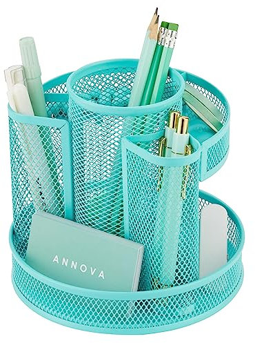 Annova Schreibtisch-Organizer, drehbar, mit 5 Fächern, rund, drehbar, für Süßigkeiten/Stifte, Schreibtisch, Zubehör, Büro, Kunstbedarf, Aufbewahrung, Klassenzimmer, Zuhause (Türkis)