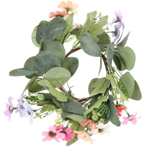 Zerodeko Weihnachtskerzen-Ringkranz, künstlicher Eukalyptusblattkranz mit Blumen, kleiner Kranz, Kerzenring, Blumendekor für Kerze für Hochzeit, Heimdekoration (zufällige Farbe)