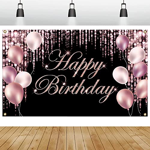 Happy Birthday Hintergrund-Banner, rosa Hintergrund, Dekorationen, Geburtstag, Fotokabine, Banner für draußen, personalisierte Geburtstagsparty-Dekoration, Jungen und Mädchen, 180 x 110 cm