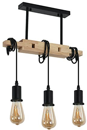 Toolight Lámpara Colgante Industrial, Lámpara de Techo de Madera, E27 Luz de Techo Interior Regulable Vintage para Salón Cocina Dormitorio (Bombilla no Incluida)