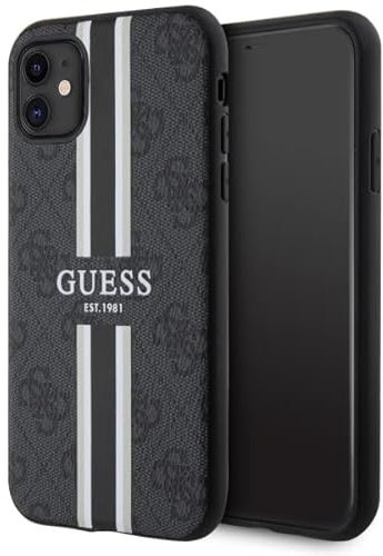 Guess GUHMN61P4RPSK Phone Case for iPhone 11 / Xr, Black Hard Case 4G Printed Stripes