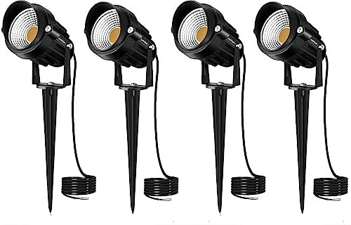 AHOTSUK 4PCS Foco Proyector Exterior Foco COB LED con Estaca Lámpara Luz Blanco Cálido IP66 12V 24V 10W Impermeable LED Bombilla Exteriores para Jardín Aire Libre Césped Patio Decoración