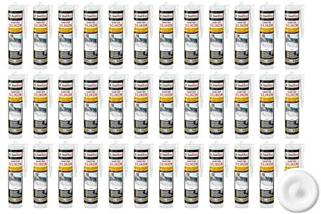 Isolbau Sanitär Silikon 36 x 300 ml Weiß - Hochelastischer Silikon-Dichtstoff für Abdichtungen & Fugen - wasserdicht - Kartusche