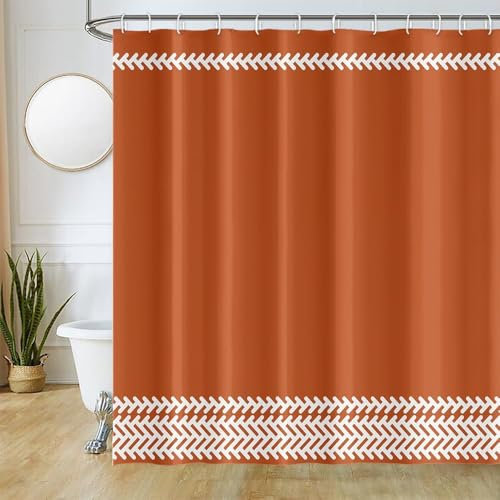Uiiooazy Rideau Douche Orange, Rideau de Douche Anti Moisissure 200x180cm Terracotta Boheme Minimaliste Rideaux de Baignoire Tissu Lavable Imperméable Polyester Rideaux Salle de Bain avec 12 Crochets