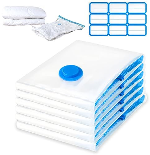 6 Stück Vakuumbeutel für Kleidung Bettdecken, Jumbo 100x80cm XL Vacuum Storage Bags for Clothing Bettwäsche Kissen
