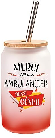 Verre Cocktail Merci Ambulancier Génial | Idée Cadeau Verre à Eau avec Paille