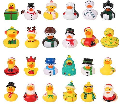 24 Stück Weihnachts Gummienten, Verschiedene Gummi Enten Lustig Kreativ Gummi Badeenten Wasserspielenten Bade Enten Spielzeug für Kinder Weihnachtsfeier Zuhause Auto-Innendekoration (24 Stile)