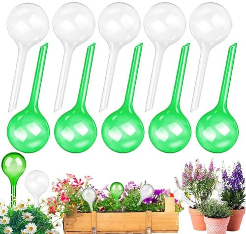 10 Pezzi Sfere Irrigazione Piante, Sistema di Irrigazione Automatica, Irrigazione a Goccia per Vasi Dispositivi di Irrigazione innaffiare piante in vacanza (Verde, Trasparente)
