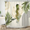 ASDCXZ Boho Blätter Duschvorhang 165x180 cm, Modern Abstrakt Kunst Boho Style Gold Grün Blätter Linie Bad Waschbar Duschvorhänge Polyester Textil Wasserdicht Badevorhang für Badewanne mit 12 Haken
