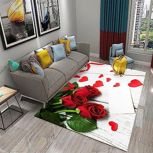 Tapis Contemporain, Tapis De Salon Coeur Romantique Rose, Poils Courts Doux Et Confortables, Facile d'entretien, Polypropylène De Haute Qualité, Ultra Résistant, 80 X 160 Cm