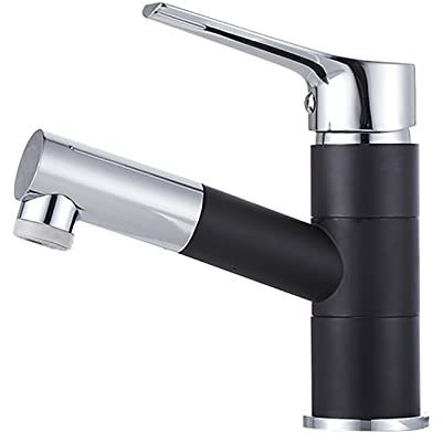 ONWEE Schwarz, Waschtischarmaturen heiß und kalt, Waschtisch-Mischbatterie mit herausziehbarer Brause, Badezimmer-Waschtischarmaturen, drehbare Wasserhähne, herunterziehbare Brause,