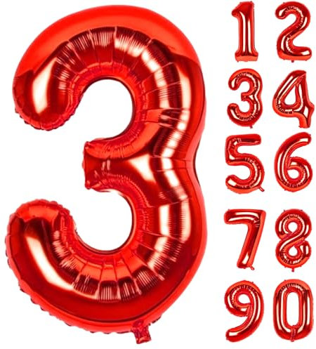 Zahlen Luftballons Geburtstag 3 Rot, Folienballon Riesen 85cm Helium Ballons Zahl Luftballon Zahlenluftballons Geburtstagsdeko Für Mädchen Junge Kindergeburtstag Babyparty Jubiläum Party Deko