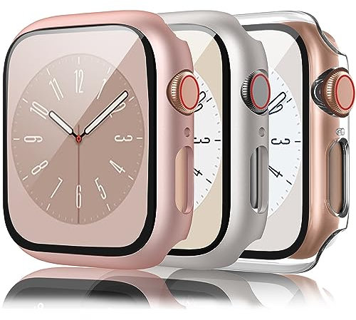 【3 Pezzi】 Amzpas Cover per Apple Watch 9 8 7 41mm con Pellicola Protettiva, Vetro Temperato Rigida Custodia per Apple Watch Series 7 8 9 41mm