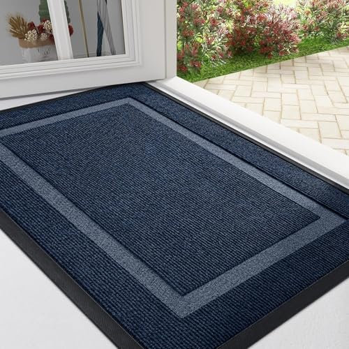 Homaxy Door Mat, Rubber Backed Non Slip Door Matts Indoor, Dirt Trapper Absorbent Mats, Washable Front Doormat Outdoor, Heavy Duty Floor Mat for Entrance, Kitchen and Garden, 40 x 60 cm, Navy Blue