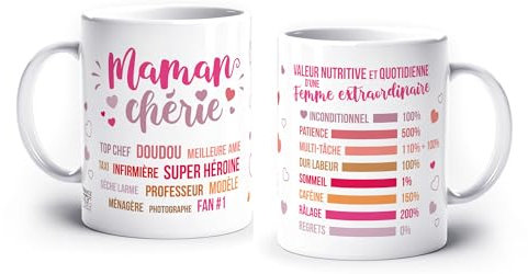 France Mug - 'Maman Chérie' - (Collection Maman) - Café Thé Idée Cadeau Original Anniversaire Fête des Mères Cœur Fantaisie Famille Décorative Affectueuse