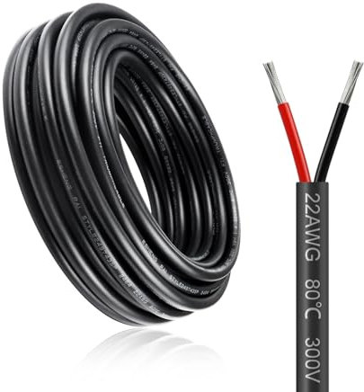10M/32.8ft 12V Low Voltage Wire, Outdoor Landscape Lighting Cable, 2 * 0.3mm² Conductor Extension Cable, 22AWG Electrical Cord Red & Black Tinned Copper Hookup Wire Kit, 2 Core 12v cable