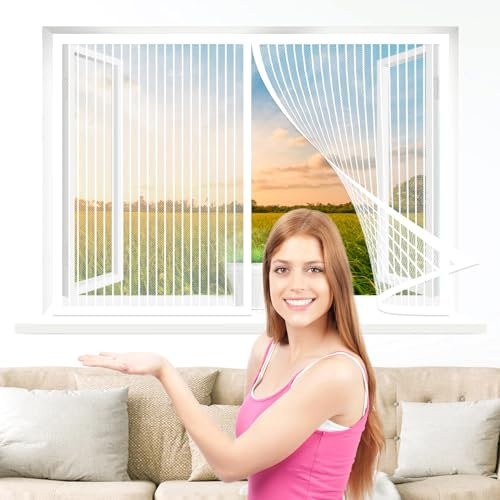 Fliegengitter Fenster Magnet 125 x 55 cm, Insektenschutz Polyester Atmungsaktiver Masche, Auto Schließen Faltbar für Alle Arten von Fenstern, Weiß