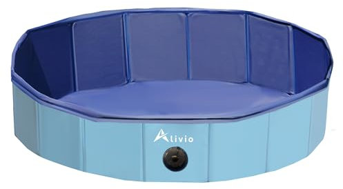 Alivio Foldable Dog Pool Dog Paddling Pool, PVC Non-Slip Foldable Dog Swimming Pool Bath Tub