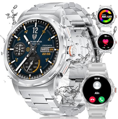 Smartwatch Uomo Chiamata e Assistente Vocale 1,43'' AMOLED 360mAh Orologio Fitness Impermeabile IP68 con 129 Modalità Sportive, SpO2, Contapassi, Cronometro, Militare Smart Watch Android iOS, SML6-K