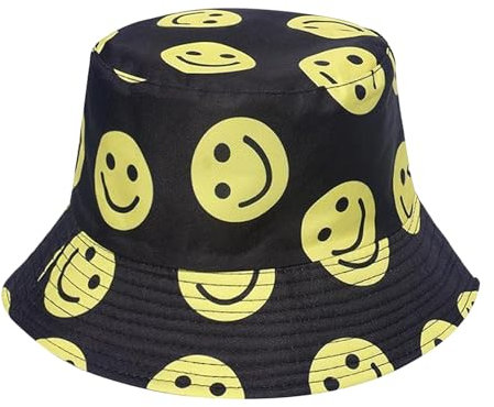 HANIUTTY Bucket Hat Fishing Hat lässiger Hut, Vielseitig Fashion Printed Kreativer lächelnder Fischerhut, Canvas-Material Beach Hat Travel Outdoor Cap Cute Fishing Hat for Unisex Men Women