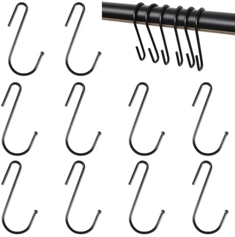 EYVRPAU 10 Stück kleine Edelstahl S-Haken, Schwerlasthaken, Doppelhaken, Garderobenhaken, Küchenhaken, Garderobenhaken (schwarz)