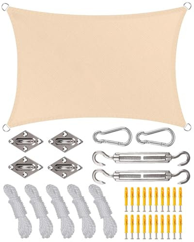 2M*3M Sun Shade Sail Waterproof, Rectangle Sunscreen Awning Canopy for Garden Outdoor Patio Backyard Party, Rain Shelter Wind Shield 95% UV Block with Fixing Kit with Rope