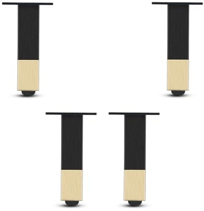 Lot de 4 pieds de meubles réglables en métal en alliage d'aluminium pour tables basses, meubles TV, armoires de salle de bain, noir + or, 27 cm