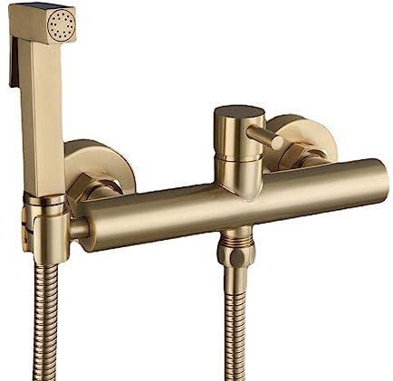 FQCXCKJ Bidet-Sprüher für die Toilette, Bidet-Sprüher vom Waschbecken, komplett aus Kupfer, heiß und kalt gemischt, Installation mit 15 cm Lochabstand (gebürstetes Gold B)