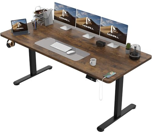 Homall Höhenverstellbarer Schreibtisch 140x80 cm, Elektrischer Schreibtisch mit Vierteilige Tischplatte, Computertisch mit Memory Funktion,Standing Desk