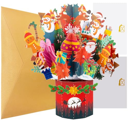 CNLITIHEKA Pop Up Christmas Bouquet Cards, Lovely 3D Greeting Cards, Paper Cards for Holidays, Includes Envelope