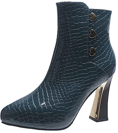Chaussures Femme Pieds Larges Bottes Hiver Bottines rétro Courtes Femmes Bout Solide Talons Chaussures Fermeture éclair Pointu Couleur Bottes pour Femmes Bottines Femme Grande Taille (Green, 39)