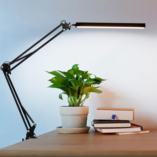 Nottac LED Desk Lamp with Clamp, Swing Arm LED Desk Light for Office, 3 Lighting Modes, 10 Brightness Levels, Adjustable Table Lamp, Timmer & Memory Function Eye-Caring Task Light for Home Office