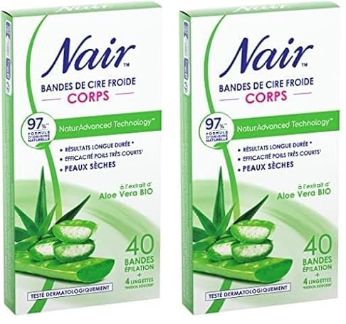 NAIR - Bandes De Cire Froide Corps, Spéciales Peaux Sèches, A l'Extrait d'Aloe Vera Bio, 97% d'Origine Naturelle, NaturAdvanced Technology, 40 Bandes (Lot de 2)