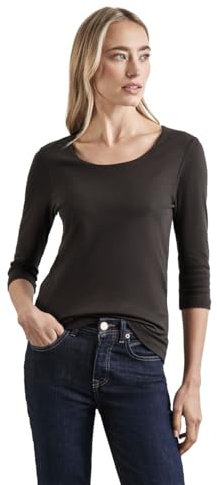 Street One Damen A317588 Basic T-Shirt Mit 3/4-Arm, Dark Oak Brown, 38 EU