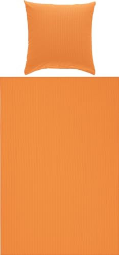 Erwin Müller Bettwäsche-Set Seersucker Uni Serie Rosenheim, Bettbezug, Kissenbezug Terra Größe 80x80 cm / 135x200 cm - pflegeleicht, bügelfrei, mit Reißverschluss