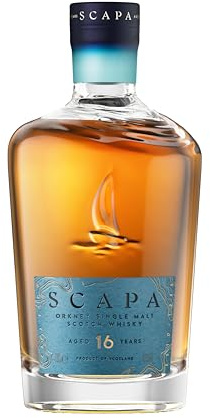 Scapa 16 Year Old Orkney Single Malt Scotch Whisky, 48% ABV, 70cl | Gift Box included, Crafted in a Manually Operated Distillery, Aged in American Oak, Notes of Mango and Vanilla