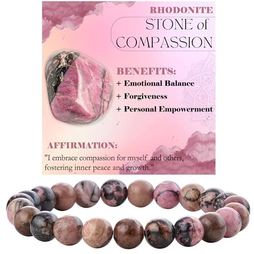 Bivei Rhodonit - Mitgefühl Perlenarmband für Frauen 8mm Semi Precious Natural Stone Stretch elastischen Schmuck Yoga Geschenke